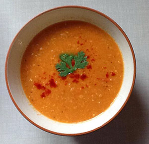 bowl of tomato corn soup