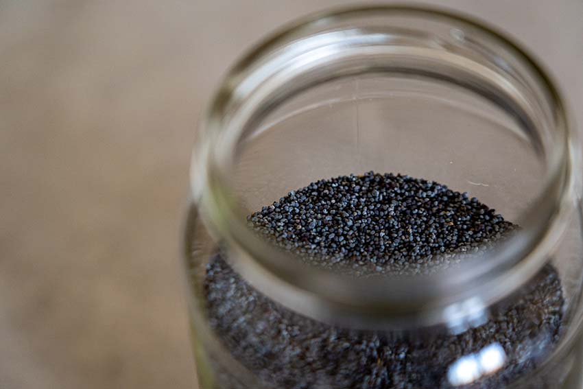 poppy seeds in glass jar